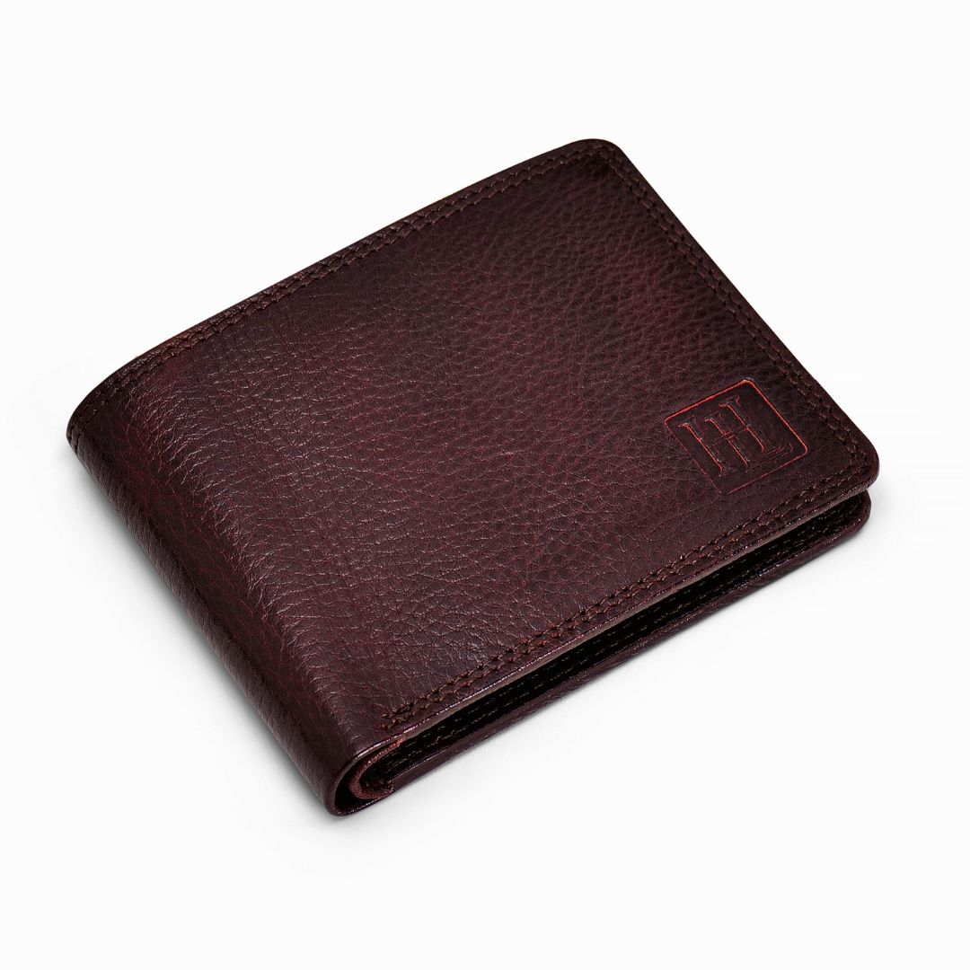 Hayes London | Signature Brown Genuine Leather Textured Wallet for Men - RFID Blocking, Slim Bifold Wallet with 8 Compartments