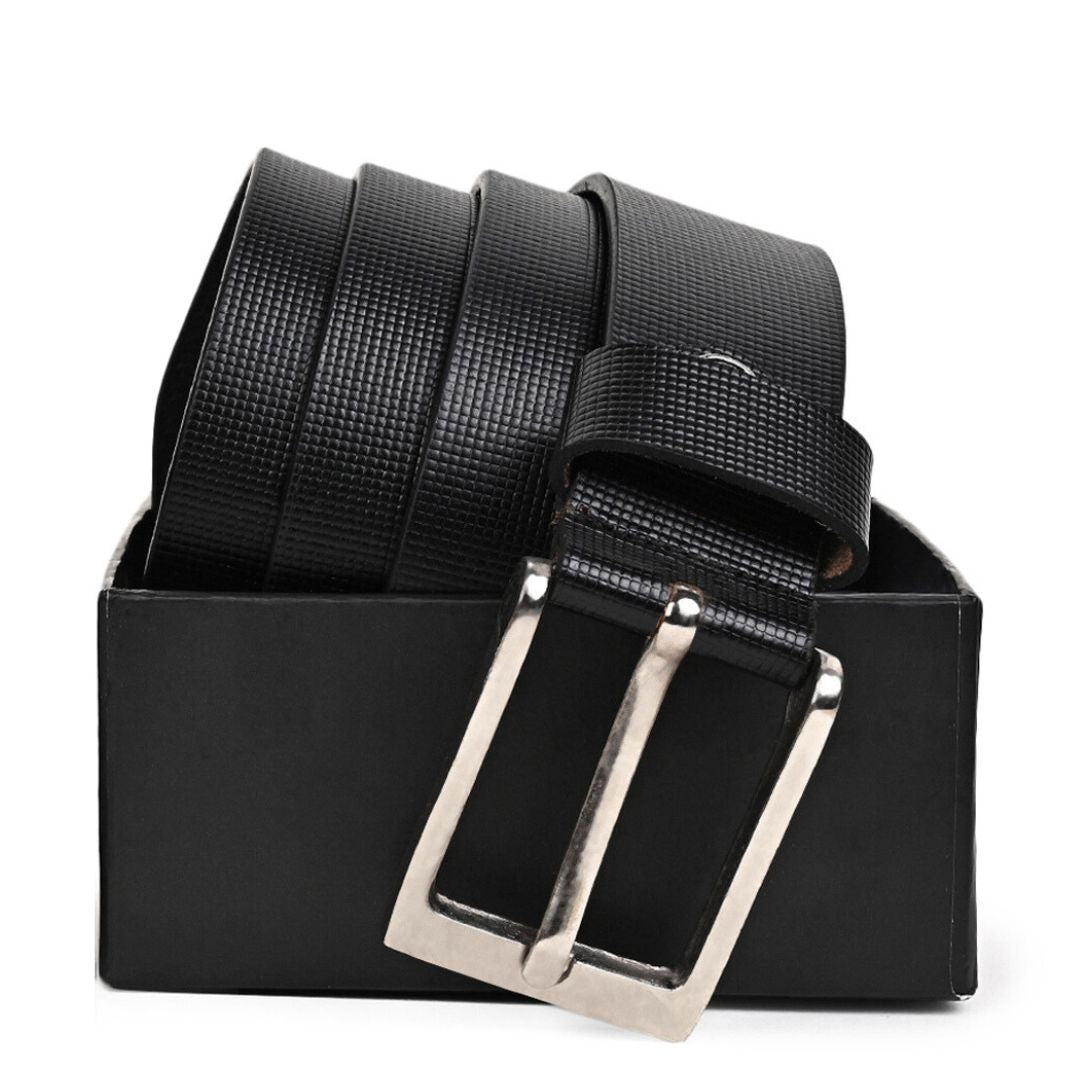 Hayes London | Black Genuine Leather Men's Belt (Leather Texture: Braided & Buckle Color: Silver)