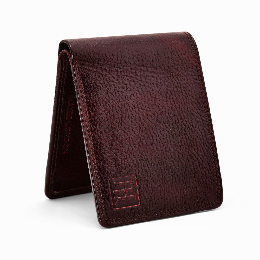 Hayes London | Signature Brown Genuine Leather Textured Wallet for Men - RFID Blocking, Slim Bifold Wallet with 8 Compartments