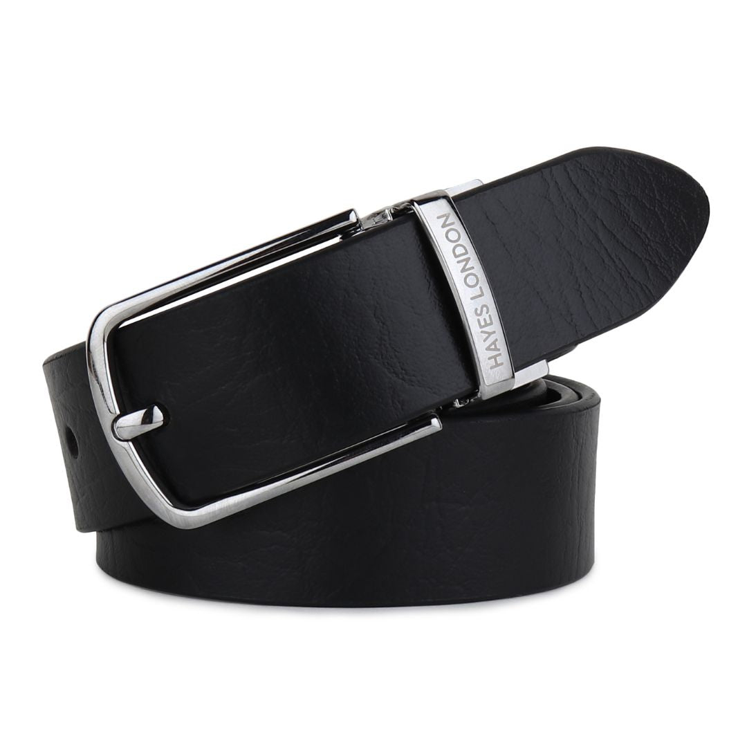 Hayes London | Reversible Black & Brown Genuine Leather Men's Belt (Leather Texture: Wild & Buckle Color: Silver)