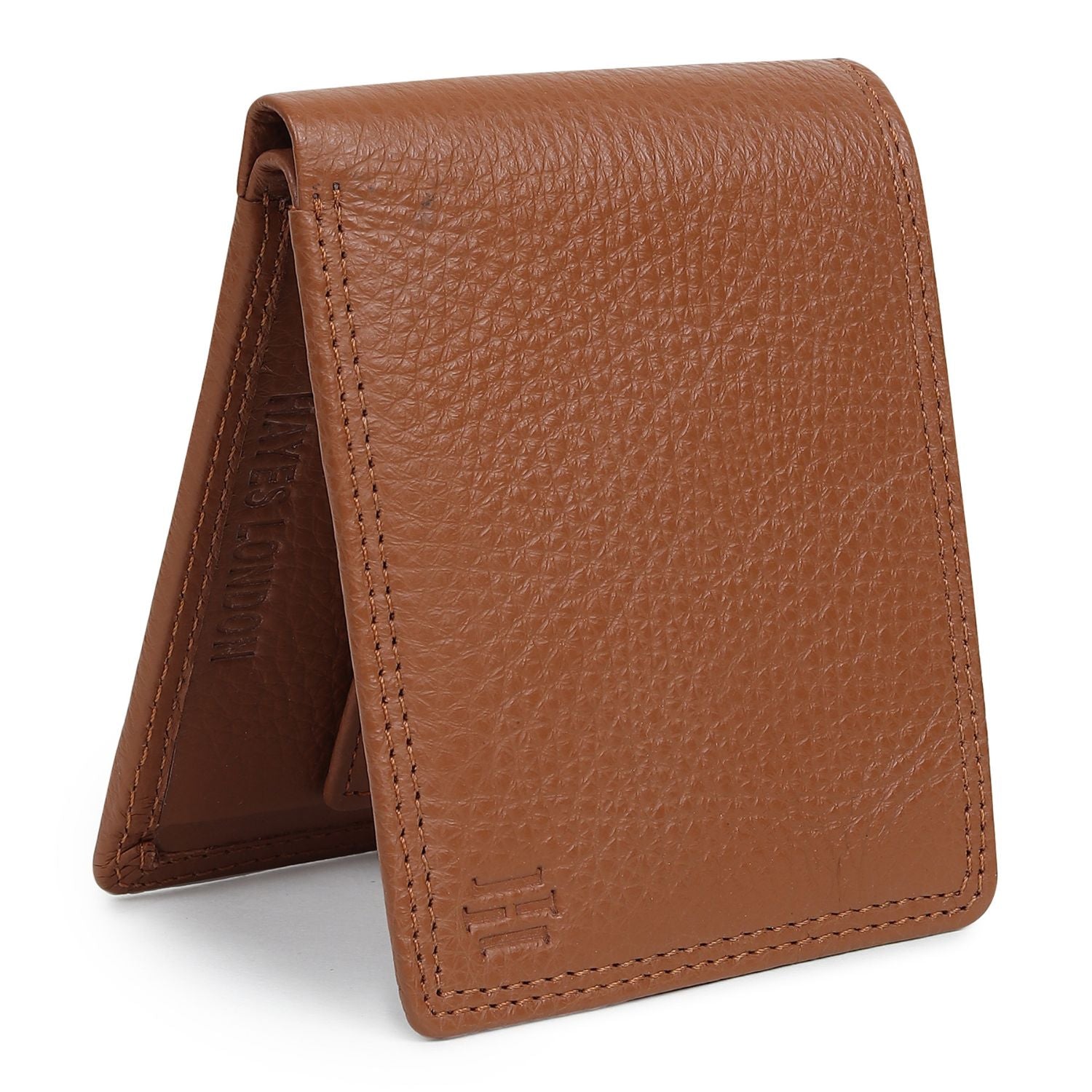 Hayes London | Signature Tan Genuine Leather Textured Wallet for Men - RFID Blocking, Slim Bifold Wallet with 8 Compartments