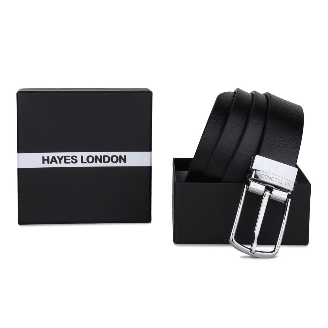 Hayes London | Reversible Black & Brown Genuine Leather Men's Belt (Leather Texture: Wild & Buckle Color: Silver)