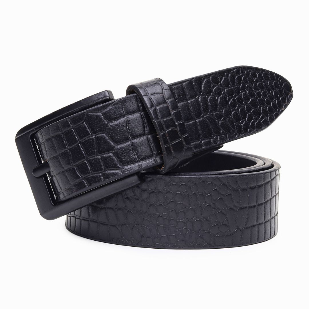 Hayes London | Black Croco Pattern Genuine Leather Men's Belt (Leather Texture: Croco Pattern & Buckle Color: Black)