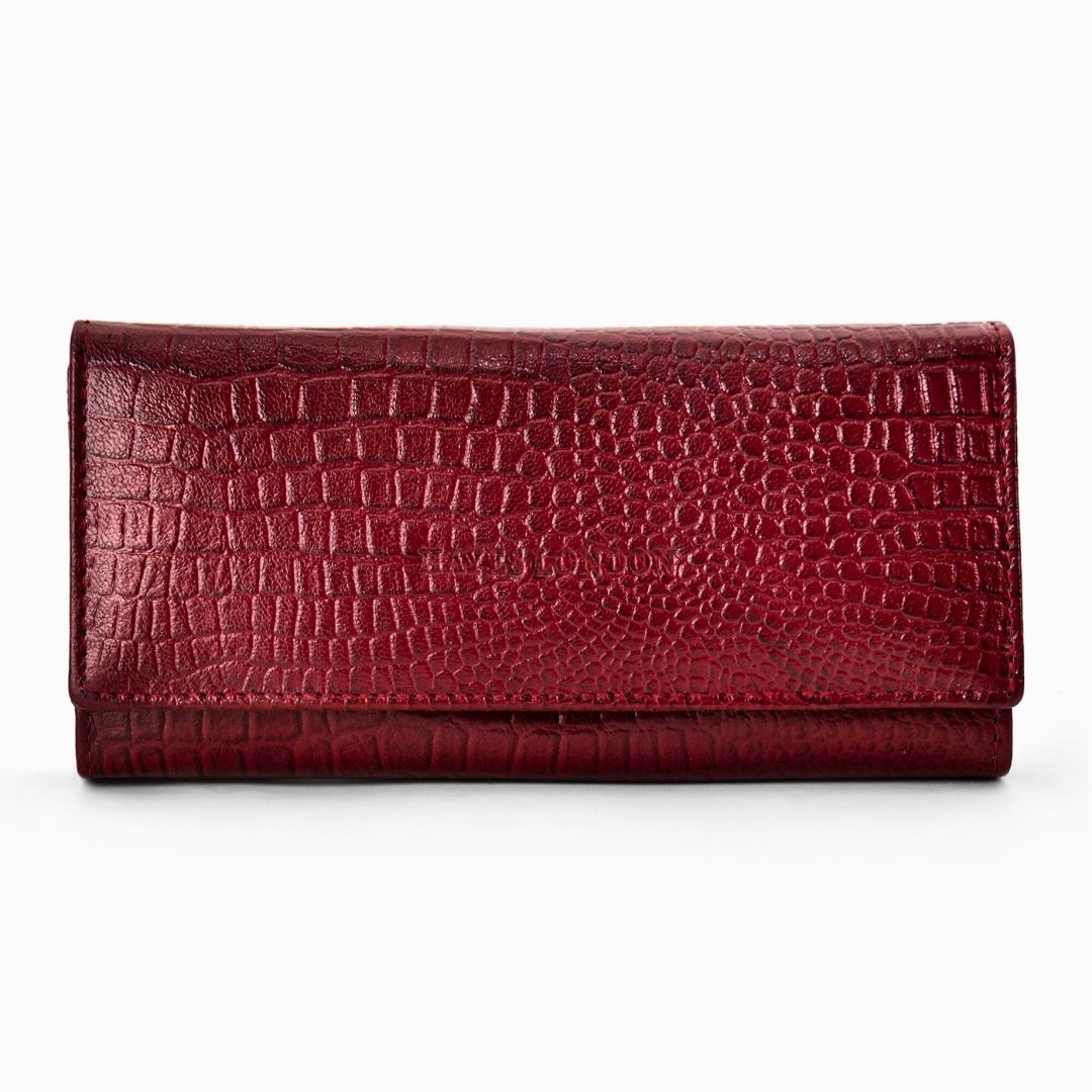 Hayes London | Cherry Genuine Leather Bi-Fold Clutch For Women (Leather Texture: Croco & Color: Cherry)