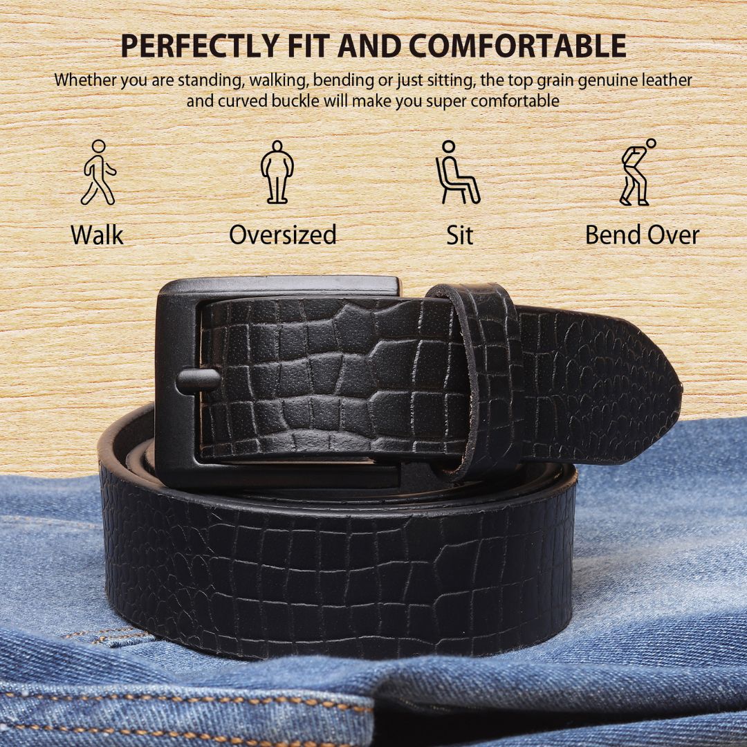 Hayes London | Black Croco Pattern Genuine Leather Men's Belt (Leather Texture: Croco Pattern & Buckle Color: Black)