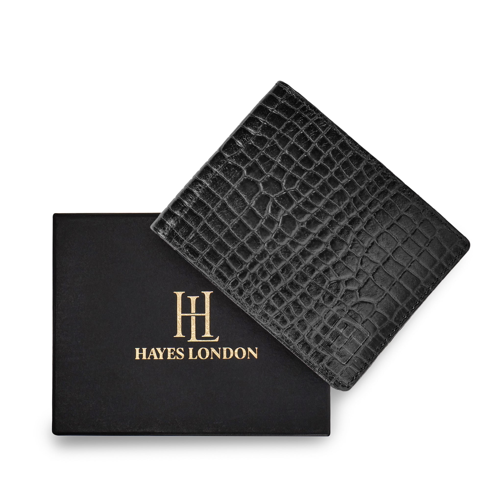 Hayes London | The Gator Black Genuine Leather Wallet for Men – RFID Blocking, Original Bifold Wallet with 8 Compartments