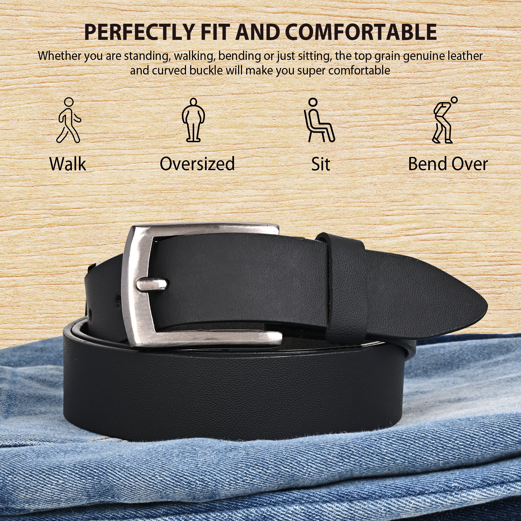 Hayes London | Black Genuine Leather Men's Belt (Leather Texture: Plain & Buckle Color: Silver)