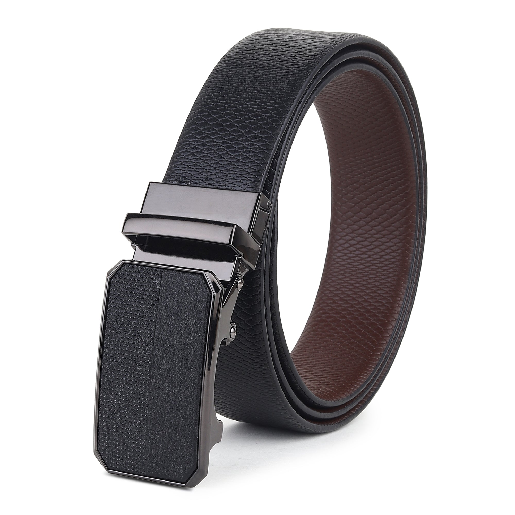 Hayes London | Reversible Black & Brown Italian Leather Men's Belt (Leather Texture: Asgard Viper & Buckle Color: Grey)