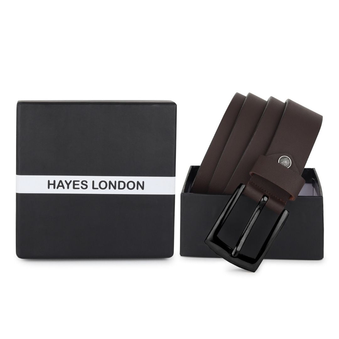 Hayes London | Brown Genuine Leather Men's Belt (Leather Texture: Plain & Buckle Color: Black)