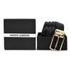 Hayes London | Italian Leather Belts for Men - Reversible Black & Brown with Gold Buckle, Braided Leather Texture