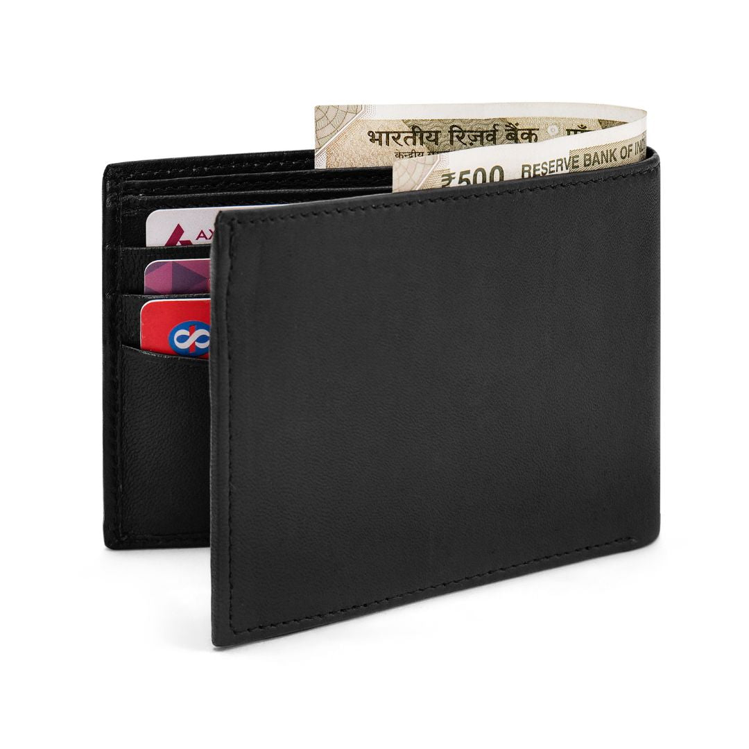 Hayes London | Stud Black Genuine Leather Wallet for Men - RFID Blocking, Slim Bifold Wallet with 8 Compartments