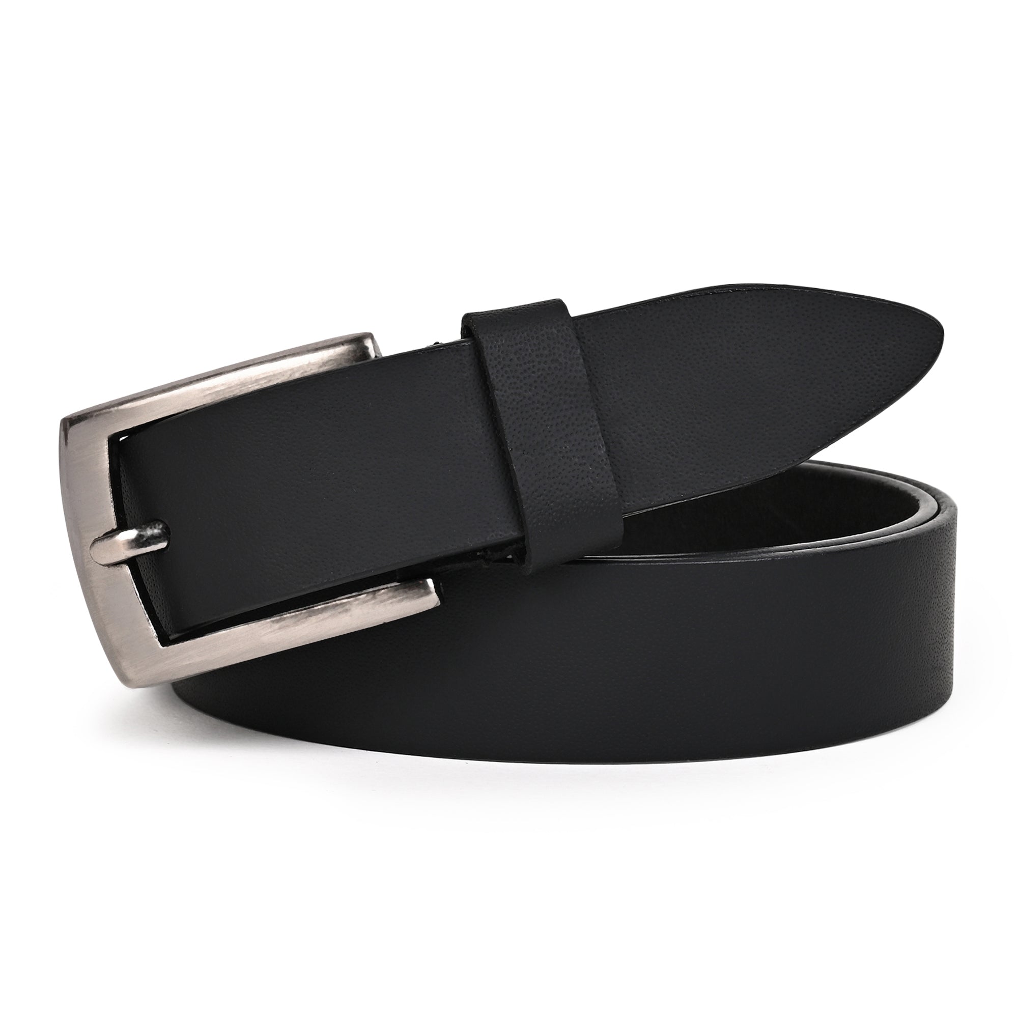 Hayes London | Black Genuine Leather Men's Belt (Leather Texture: Plain & Buckle Color: Silver)