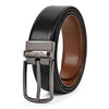 Hayes London | Italian Leather Belts for Men - Reversible Black & Brown with Grey Buckle, Plain Leather Texture