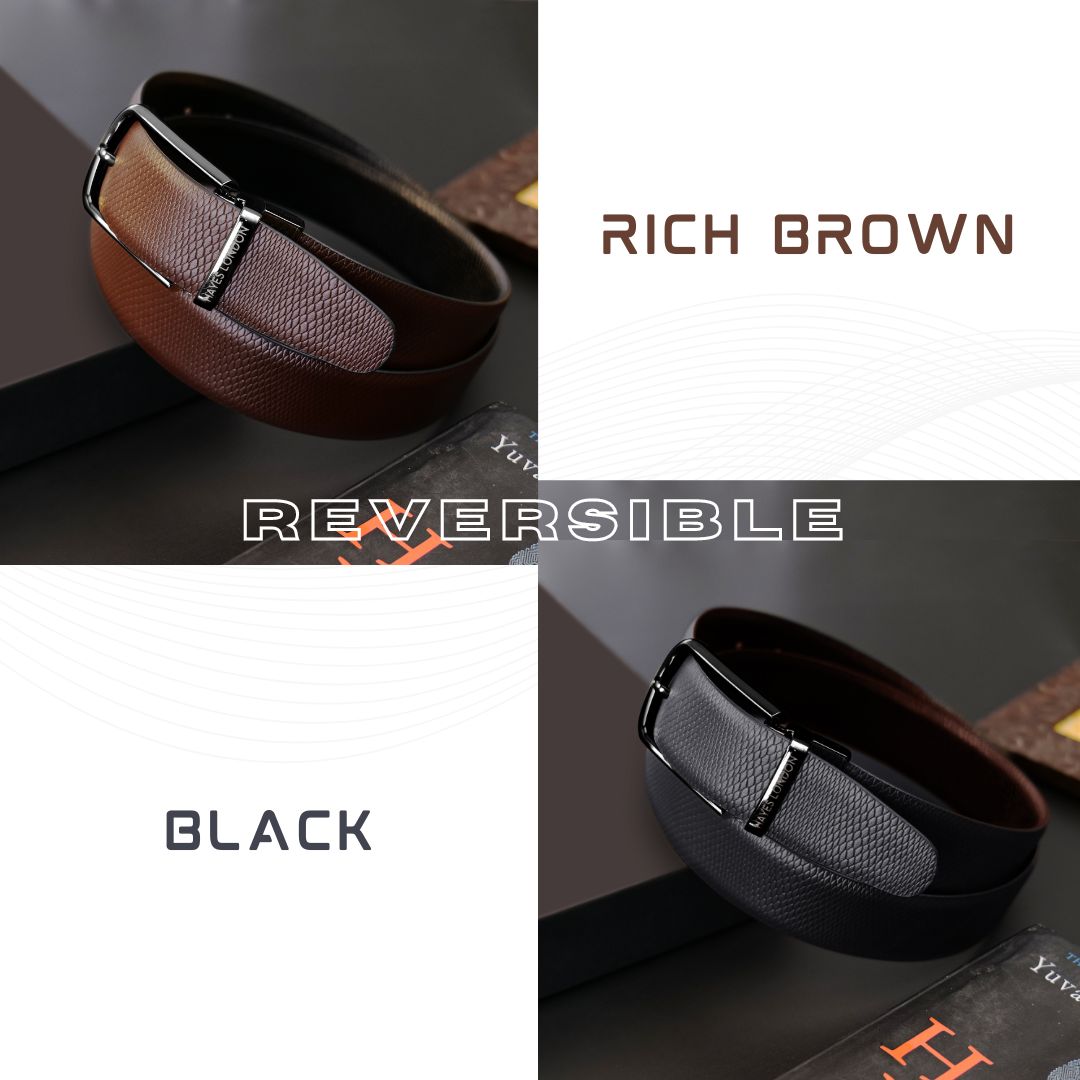 Hayes London | Reversible Black & Brown Italian Leather Men's Belt (Leather Texture: Viper & Buckle Color: Grey)