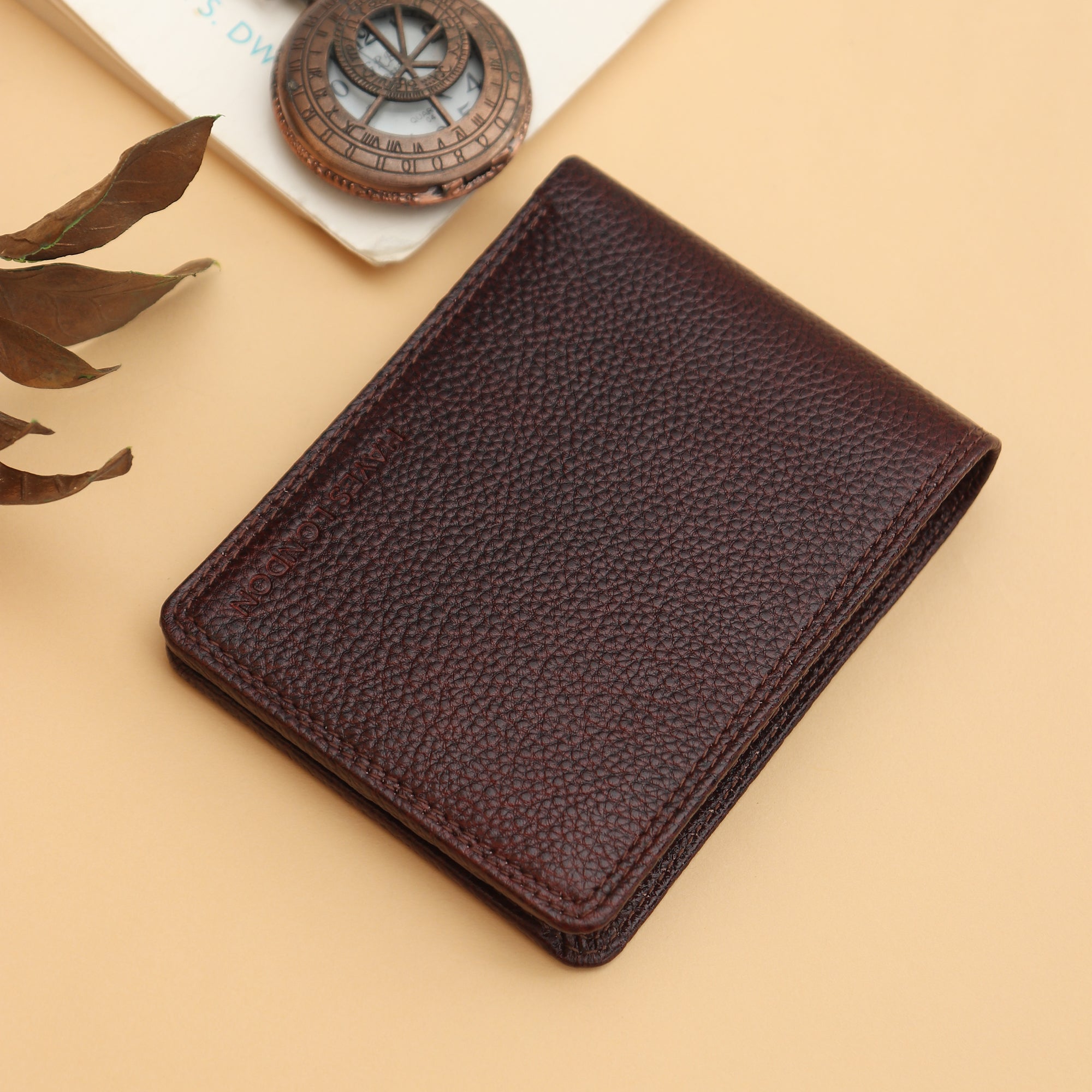 Hayes London | Signature Brown Genuine Leather Textured Wallet for Men - RFID Blocking, Slim Bifold Wallet with 8 Compartments